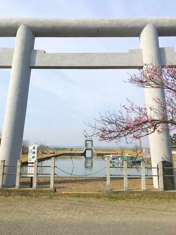 息栖神社の忍潮井と日本三霊水に数えられる井戸の様子