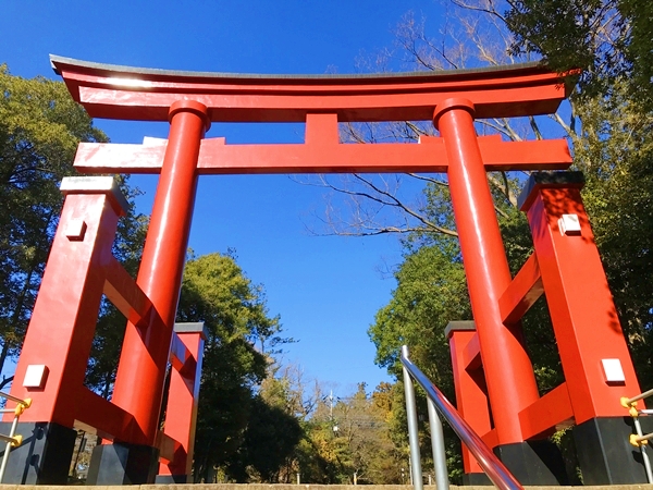 貫前神社 境内にそびえる大鳥居 参道入口を象徴する朱色の鳥居