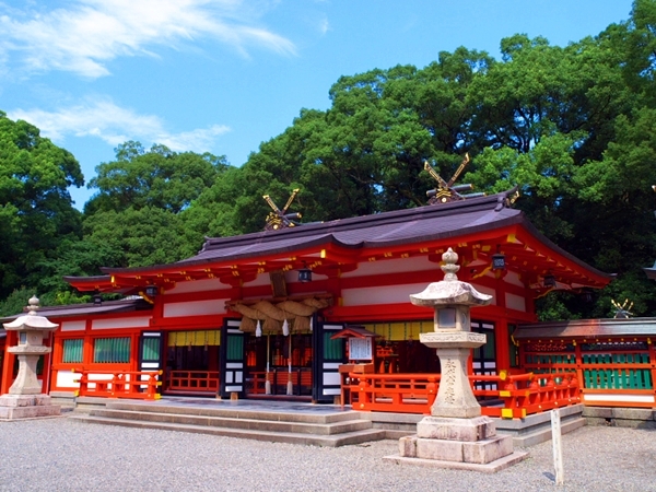熊野速玉大社の境内で縁結びや開運を願い手を合わせる参拝風景