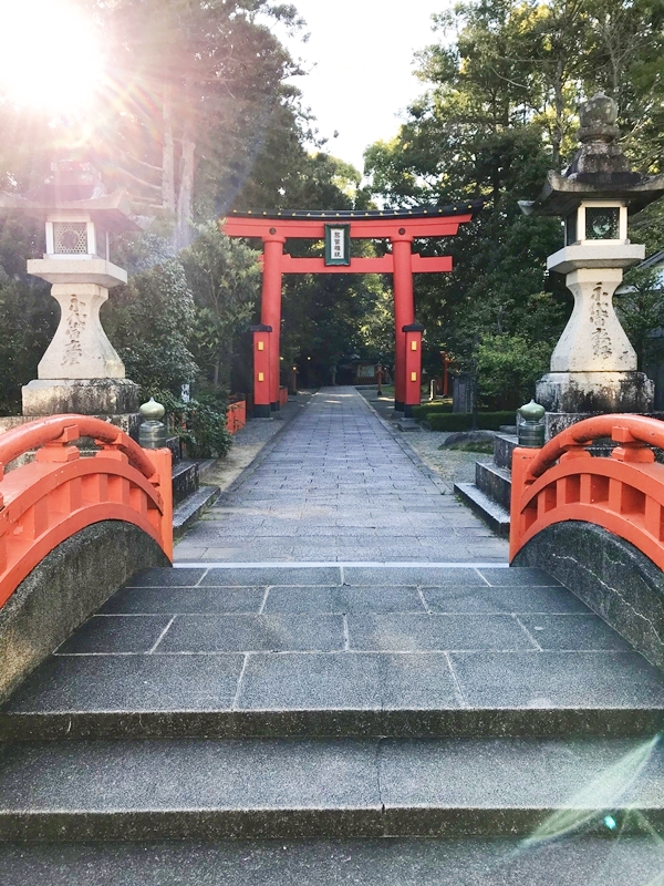 熊野速玉大社の朱色の下馬橋と周辺の景色