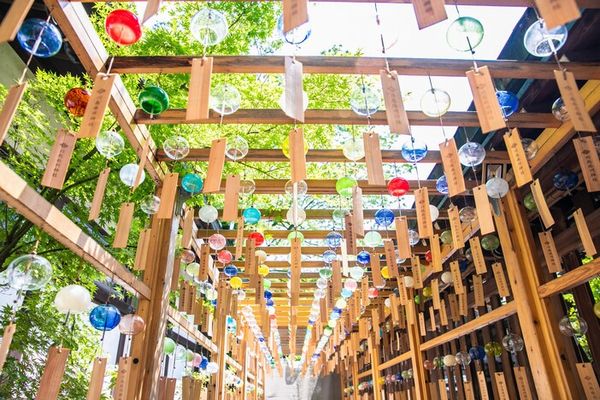 夏の風物詩として有名な川越氷川神社の色鮮やかな縁結び風鈴