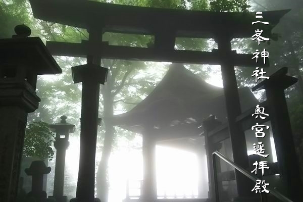 三峯神社の境内にある夫婦杉と縁結びの木 ご利益を求める参拝者