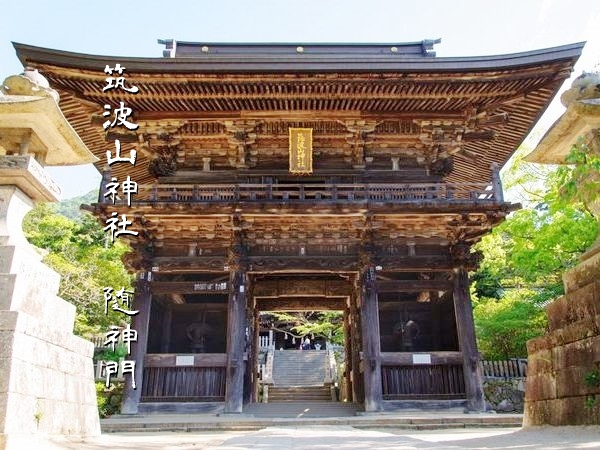 筑波山神社の随神門と石段の参道