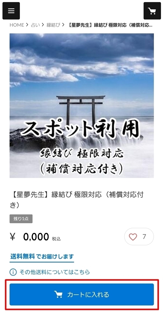 商品詳細ページでカートに入れるボタンを押す画面